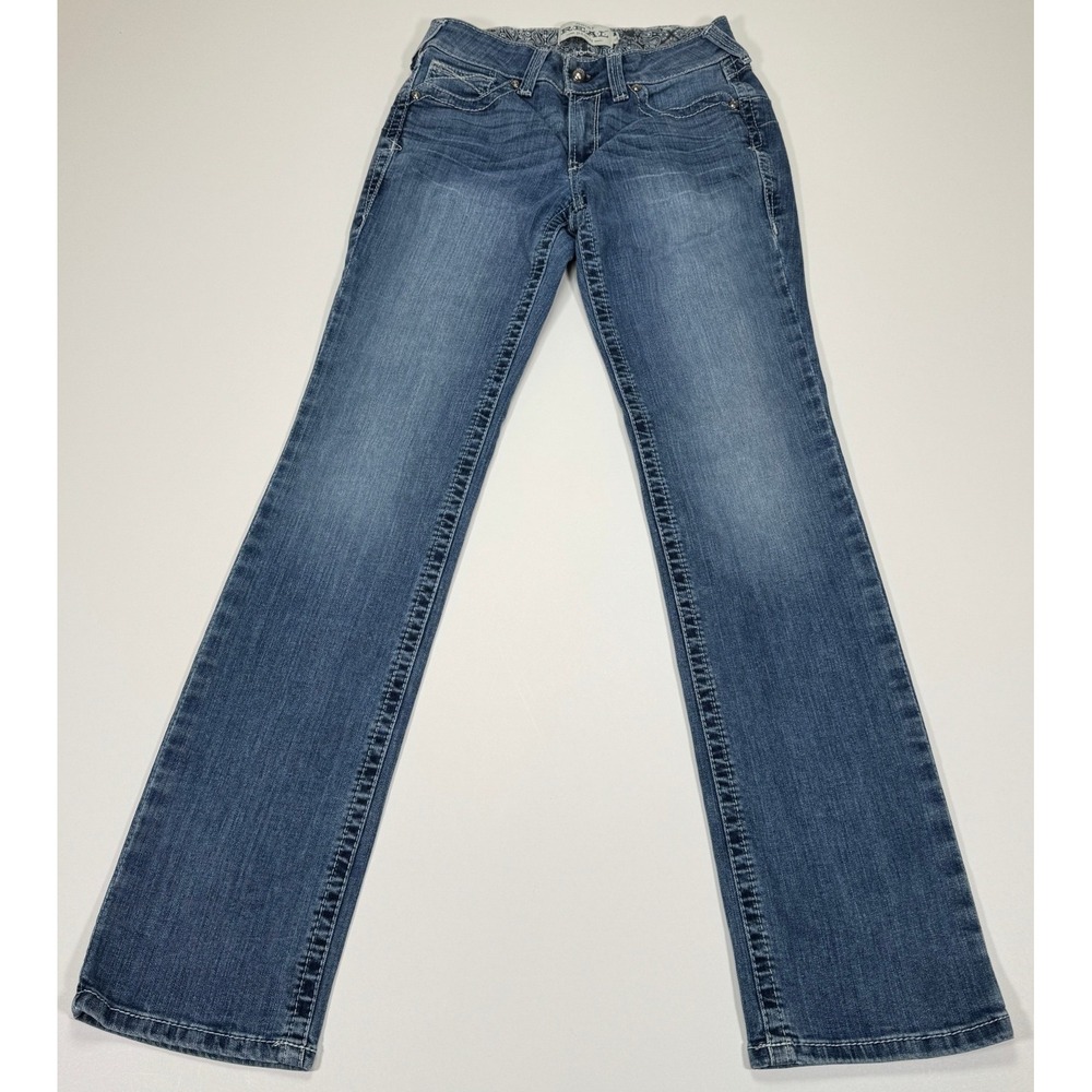 Ariat Real Straight Jeans Womens 27 Rainstorm Blue Denim Mid Rise Western Rodeo